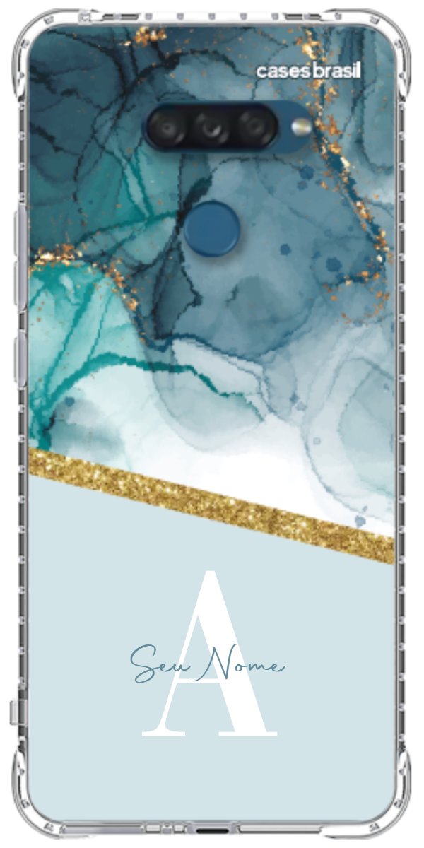 Capinha para Celular Mármore Aqua Dourada