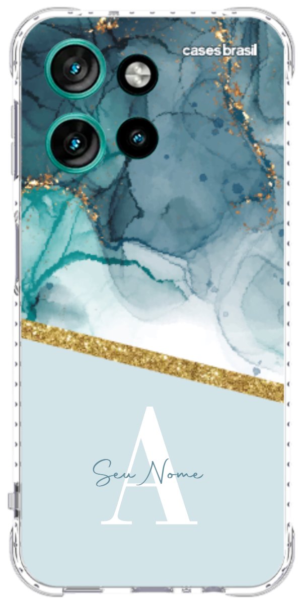 Capinha para Celular Mármore Aqua Dourada