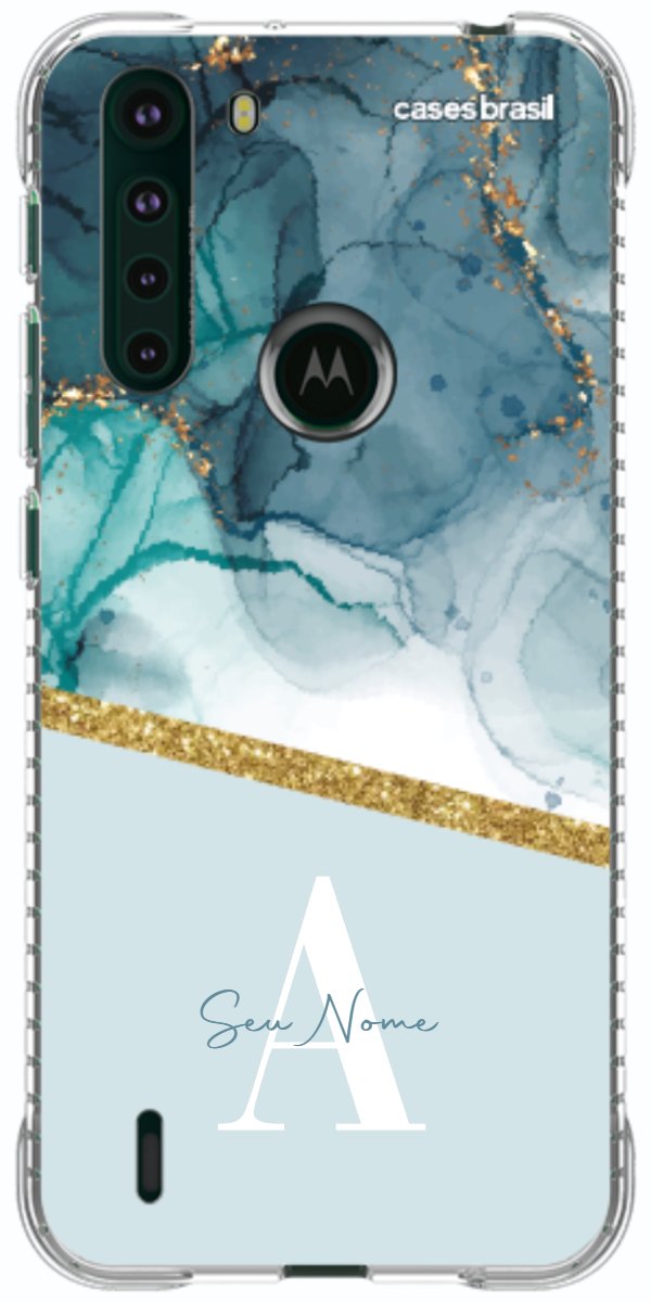 Capinha para Celular Mármore Aqua Dourada