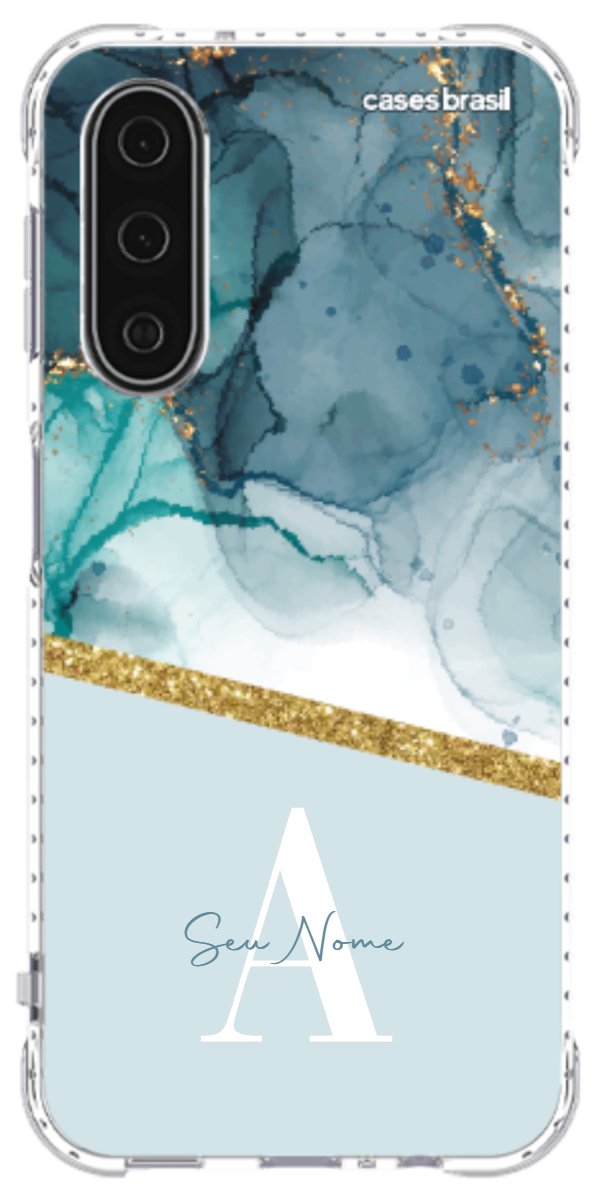 Capinha para Celular Mármore Aqua Dourada