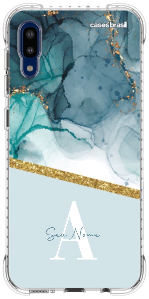 Capinha para Celular Mármore Aqua Dourada