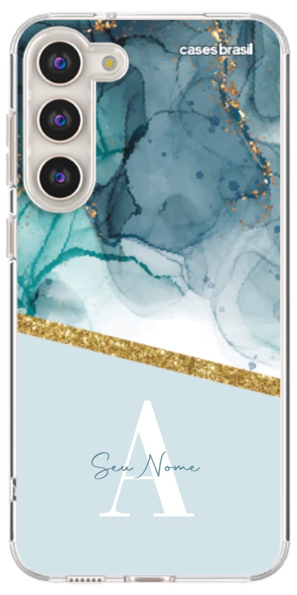Capinha para Celular Mármore Aqua Dourada