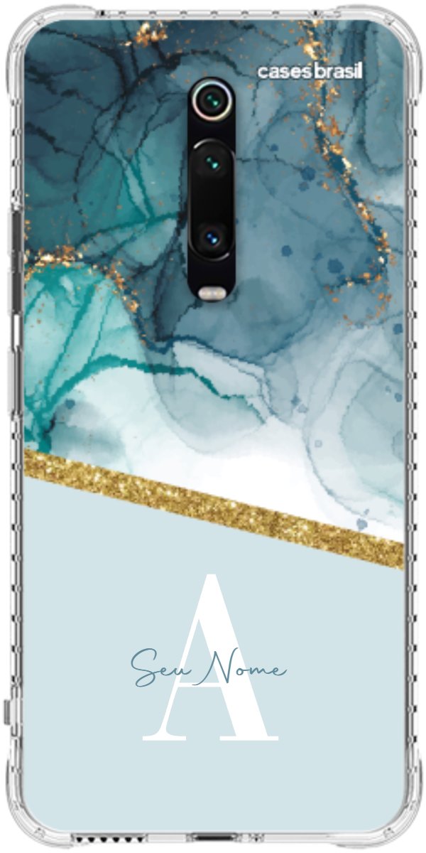 Capinha para Celular Mármore Aqua Dourada
