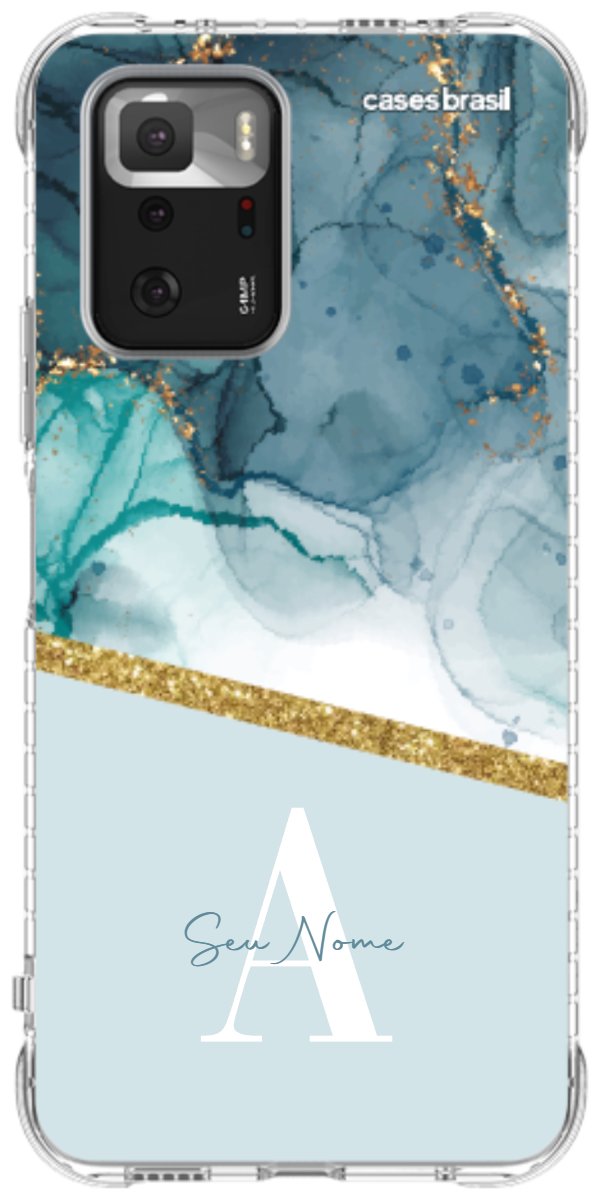 Capinha para Celular Mármore Aqua Dourada