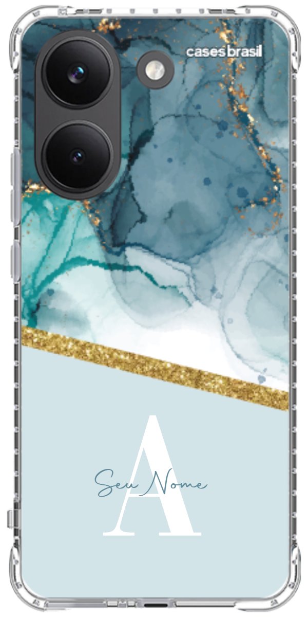 Capinha para Celular Mármore Aqua Dourada