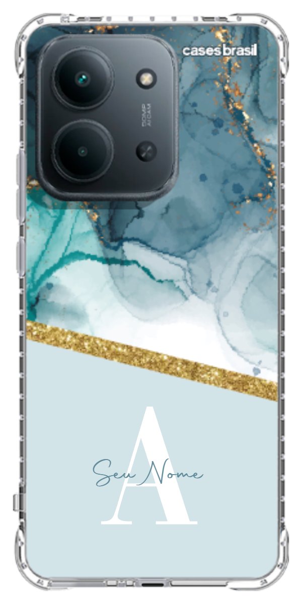 Capinha para Celular Mármore Aqua Dourada