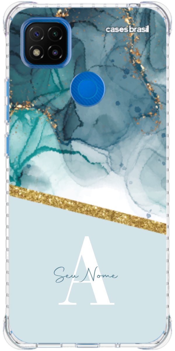 Capinha para Celular Mármore Aqua Dourada
