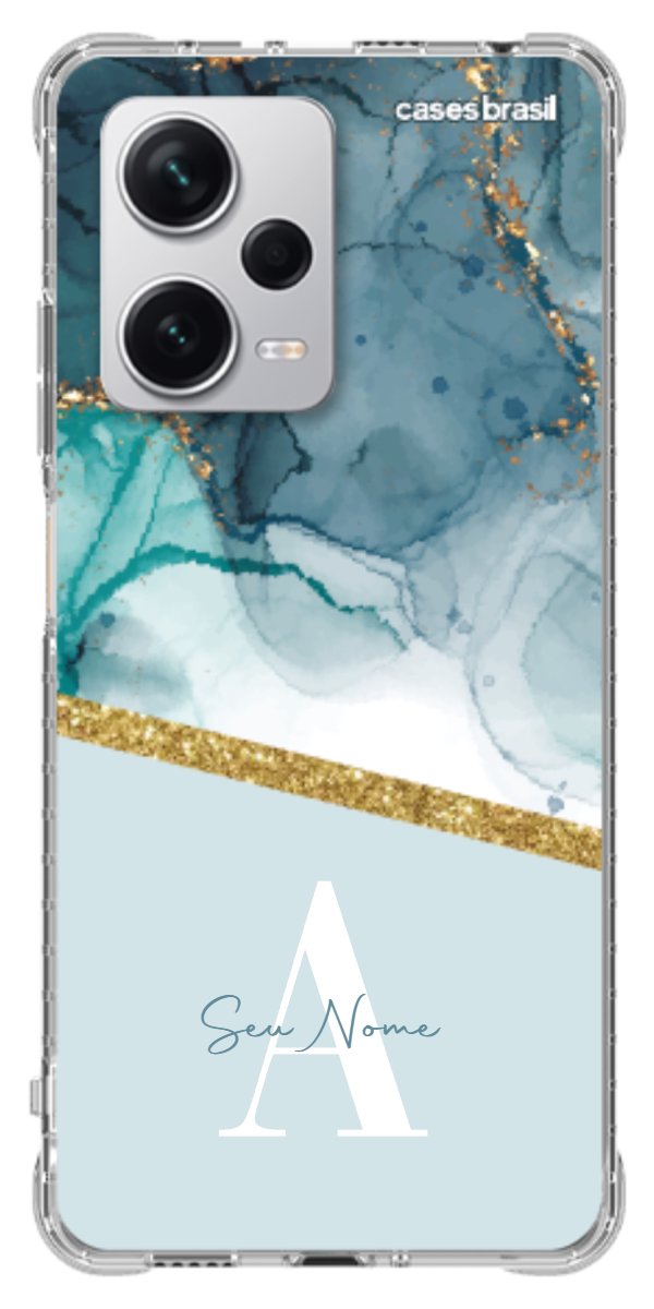 Capinha para Celular Mármore Aqua Dourada