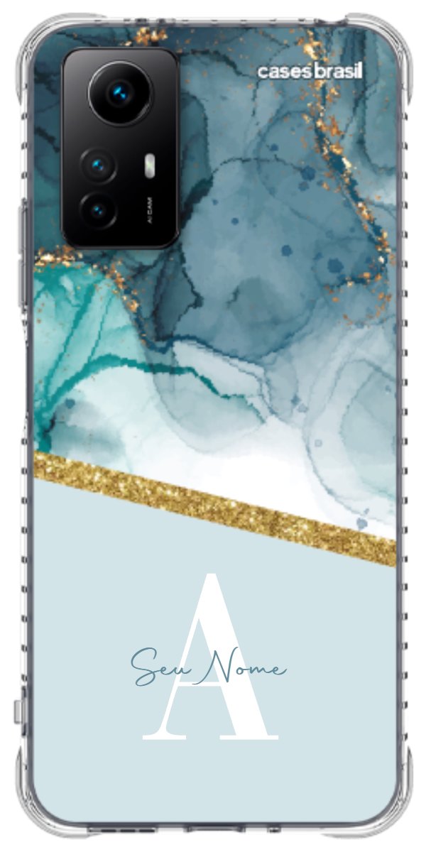Capinha para Celular Mármore Aqua Dourada